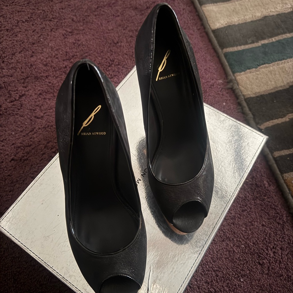 Brian Atwood Elegant Black Peep Toe Heels